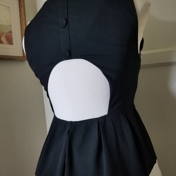 YA LOS ANGELES black tan stripe sleeveless open back fit and flare dress L - Picture 7 of 9